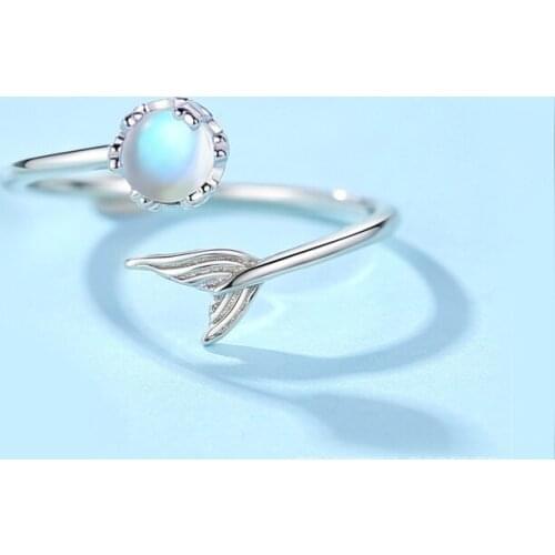 KSRA Chic Mermaid Ring Women Ins Fashion Adjustable Geometric Blue Crystal Female Rings Anillo Stone Wedding Minimalist Jewelry