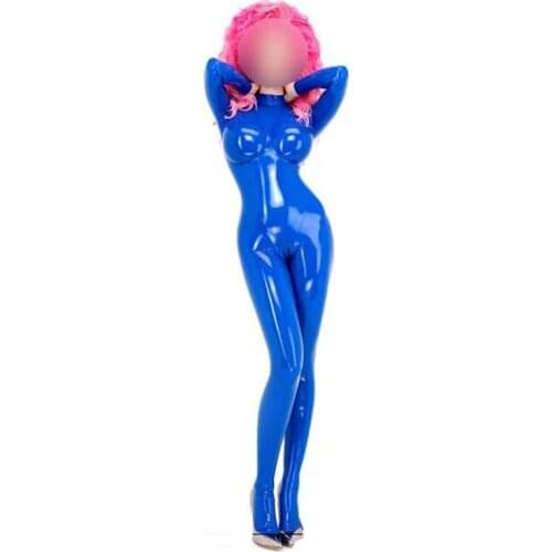 3D Breast Latex Catsuit Handmade Dark Blue Rubber Bodysuit with Back Crotch Zipper for Men Women Customize Latex Suit