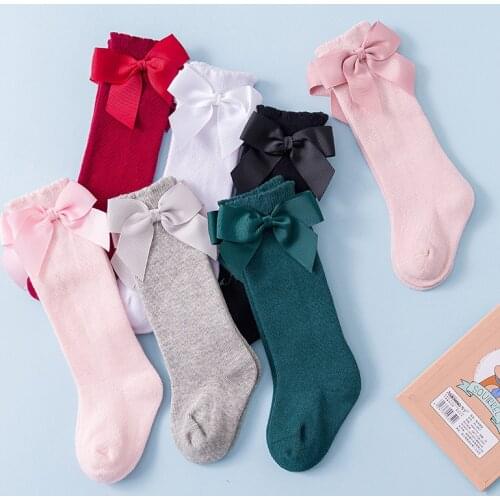 Lioraitiin New Solid Color Soft Cotton Baby Socks Cute Bows Princess Baby Girl Socks Bowknot Infant Toddler Girls Floor Socks