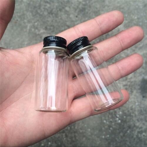 27*50*14mm 15ml Small Transparent Glass Bottles With Screw Black Aluminum Cap Glass Jars Empty Vials Container 100pcs