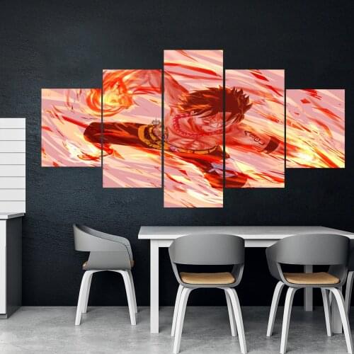 Home Decor Modular Picture 5 Piece ONE PIECE Portgas D Ace Anime Painting Poster Wall For Home Canvas Painting Wholesale