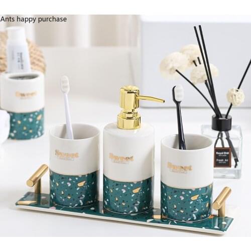 Mouth Cup Set Ceramic Bathroom Supplies Bathroom 4-piece Set Wash Cup Lotion Bottle Aromatherapy Bottle with Home Toiletries