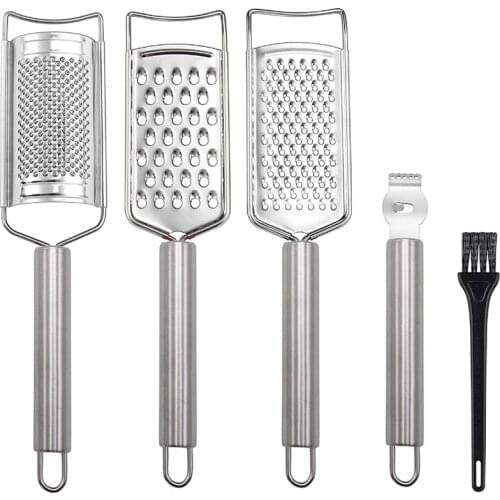Cheese Grater Set, Set of 5 Kitchen Grater & Peeler & Slicer, Lemon Zester with Cleaning Brush for Vegetable, Fruit