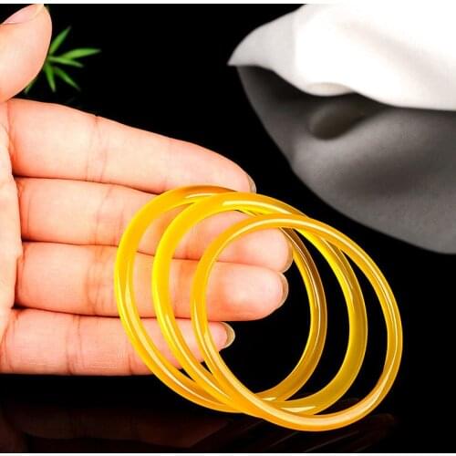 Natural Yellow Chalcedony Hand-carved Thin Round Bracelet Fashion Boutique Jewelry Female Yellow Agate Beauty Bracelet