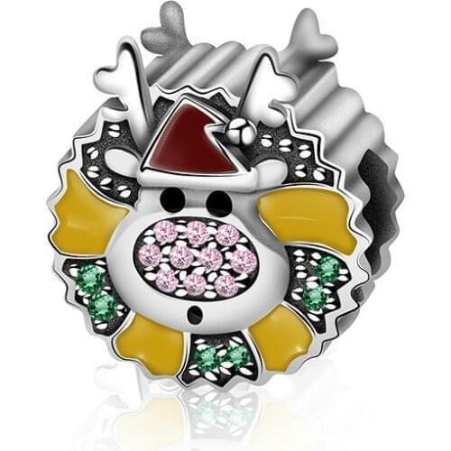 New Original 100% 925 Sterling Silver Passionate Santa Claus Powder zirconium Enamel Beads Fit Women Charm Bracelet 2941-2960