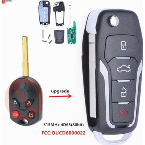 Keyecu New Upgraded Car Remote Key Fit for Ford C-MAX Escape F-350 Focus Transit 315MHz 4D63(80bit) HU101 Blade FCC:OUCD6000022