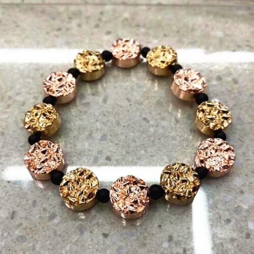 Wholesale Natural Rose Gold Black Uneven COINS Hematite Stone Flat Round Loose Spacer bead bracelet