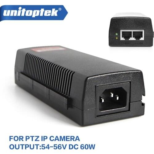 Poe Injector 54V 60W Full Out 100/1000Mbps Power Over Ethernet Single PoE Support PoE Power Work For Mini PTZ Dome POE IP Camera