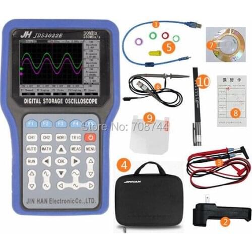 JDS3022E Handheld Oscilloscope Portable Oscilloscope Signal Generator Data Recorder 30MHz Bandwidth 2 Channels One Digital CH