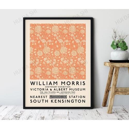 William Morris poster, Poster, The Victoria and Albert Museum,Vintage Print, London Underground 1934 Home Decor, orange flower