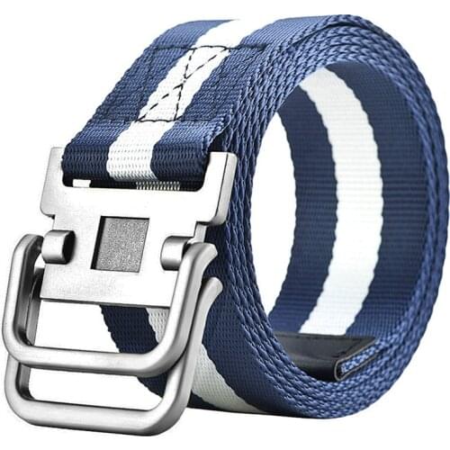 New Double Buckle Canvas Belt Men Military Training Belts Fashion Outdoor Metal Buckle Waistband 2021