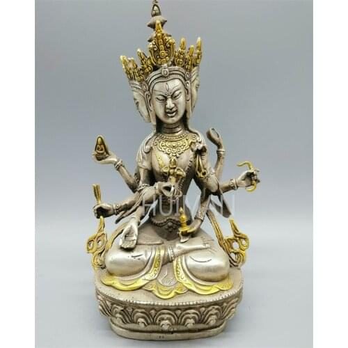 Collect China Fine Workmanship Cupronickel Gilding Sculpture 3 Face Guanyin Buddha Metal Crafts Home Decoration