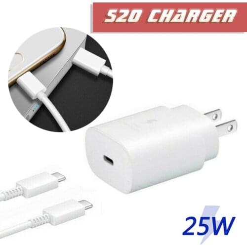 25 W Type-C USB-C Cell Phone Wall Charger Super Fast White Charger+TPE Cable For Samsung Galaxy S10 S20 Phone Accessories