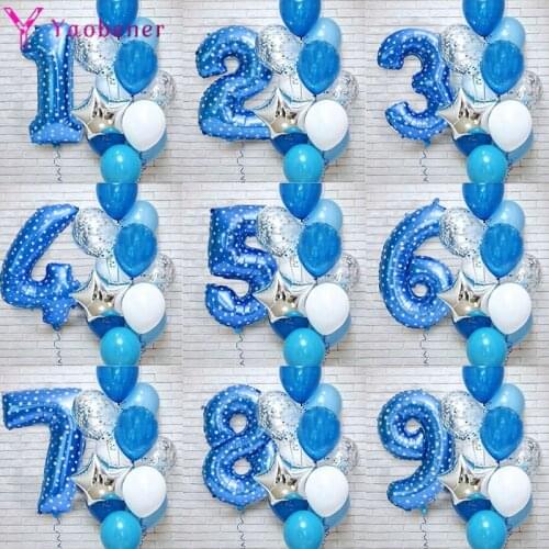 12pcs Number Foil Balloons Birthday Party Decoration Kids Baby Boy Prince 1 2 3 4 5 6 7 8 9 Years Old 1st Birthday Latex Ballons