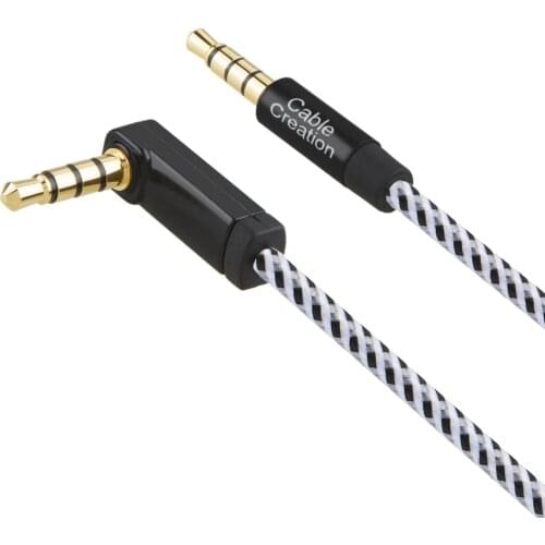 3.5mm TRRS Auxiliary Audio Cable 90 Degree Right Angle 4-Conductor Auxiliary Stereo Cable (Microphone Compatible)