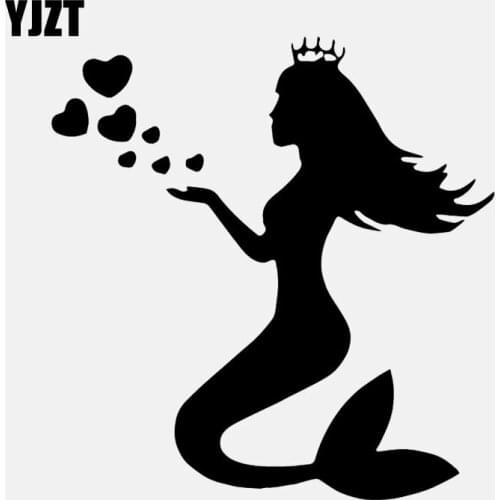 YJZT 15.4CM*16.1CM Vinyl Car Sticker Decal Sea Ocean Mermaid Hearts Crown Nymph Black/Silver C24-0799