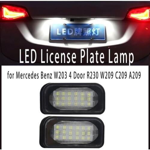 2pcs White Canbus LED License Number Plate Light No Error Tail Lamp High Power for Mercedes Benz W203 4 Door R230 W209 C209 A209