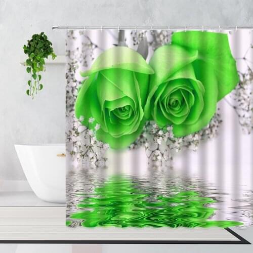 Plant Flowers Shower Curtain Green Pink Blue Rose Water Surface Flower Butterfly Bathroom Decoration Waterproof Bathtub Screen