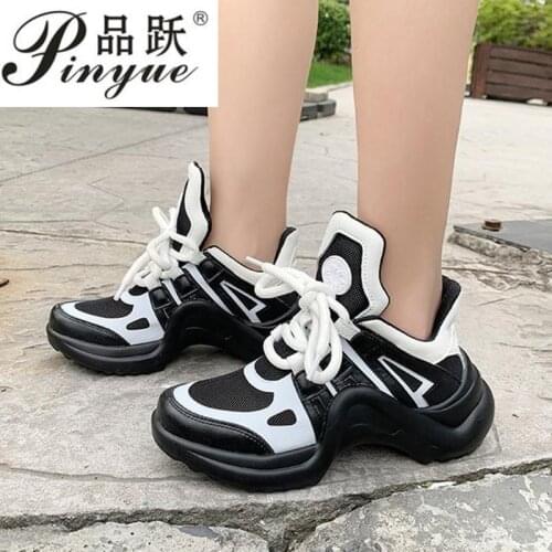 Women Platform Sneakers INS Fashion Mesh Woman Vulcanized Shoes Thick Sole Black Wedge Casual Shoe Dad Zapatos De Mujer