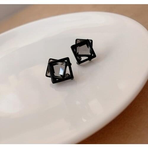 New Female Black Crystal Metal Square Earrings for Women Bohemian Fashion Jewelry 2021 Accessories