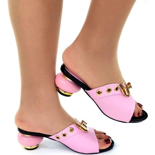 Beaituful Pink Heel 5CM Women Shoes With Bling Decoration African Dressing Pumps For Party CR2135-1