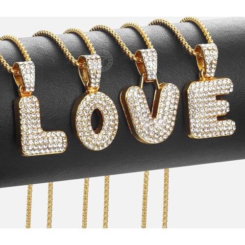 Davieslee Rhinestone Pendants Necklace for Women Yellow Gold Color Initial Letter A-Z Womens Pendant Neckalces LGP398