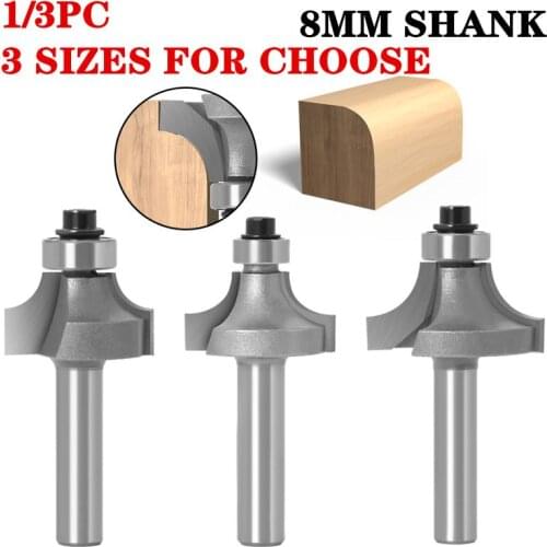 3pcs/set 8mm Shank Corner Round Over Wood Router Bit Set Tungsten Woodworking Bits Milling Cutter Tools