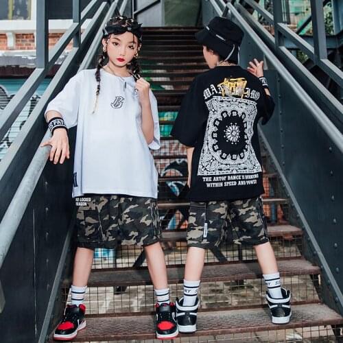 2021 Jazz Dance Costumes Summer Short Sleeve T-Shirts Shorts Hip Hop Modern Dance Clothes Performance Street Dance Wear DQS6986