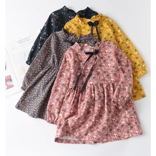 2021 Spring Autumn Girl Dress Cotton Long Sleeve Childrens Dress Floral Kids Dresses for Girls Fashion Girls Princess Clothing