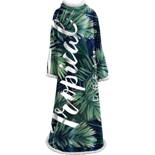 3D leaves Sleeve Blanket Sherpa Fleece Wearable plush Throw Blanket on Bed Sofa Thick warm With Sleeve