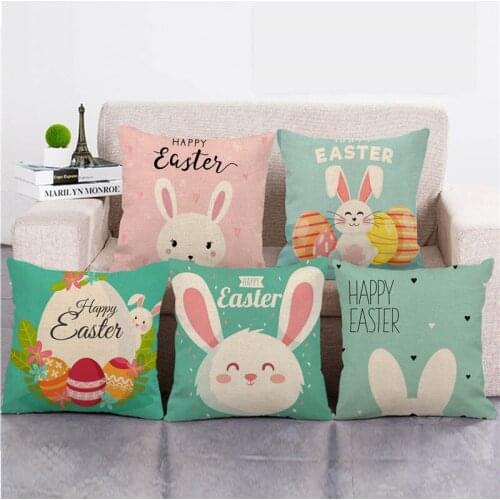 45cm*45cm Happy Easter Eggs Cute Rabbit Color Flowers Linen/cotton Throw Pillow Covers Couch Cushion Cover Home Decor Pillowcase