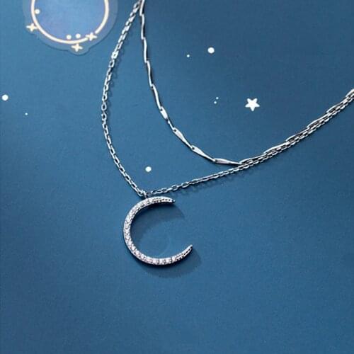 925 Sterling Silver Double Layer Chains Necklaces Charm Moon CZ Choker Neck Chain Necklace For Women Luxury Fine S925 Jewelry