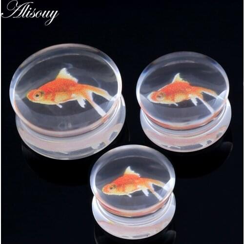 Alisouy 2pcs Fish design Transparent Acrylic Ear Plugs and Tunnels Piercing Ear Gauge Ear Expander Body Jewelry Piercing