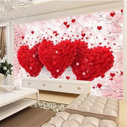 Beibehang Customized large wallpaper 3d romantic love stereo beautiful love festive TV background wall decoration 3d wallpaper