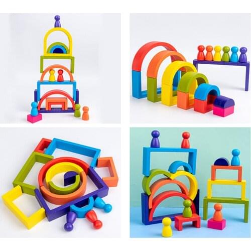Large Rainbow Blocks/Semicircle Building Blocks Baby Gift Stacker DIY Pegdolls Geometric Wooden Toys For Kids Education Gift
