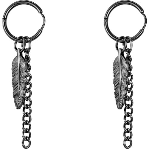 BONISKISS Fashion Earrings Korean Jewelry Hip Hop Drop Earrings Leaf Pendant Dangle Chain Stainless Steel Earrings Unisex