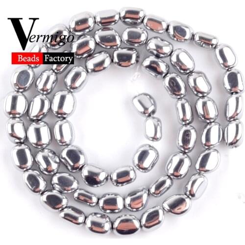 Natural Stone Beads Smooth Silver Plated Hematite Oval Shape Spacer Loose Beads For Jewelry Making 5-8mm Diy Bracelet 15"