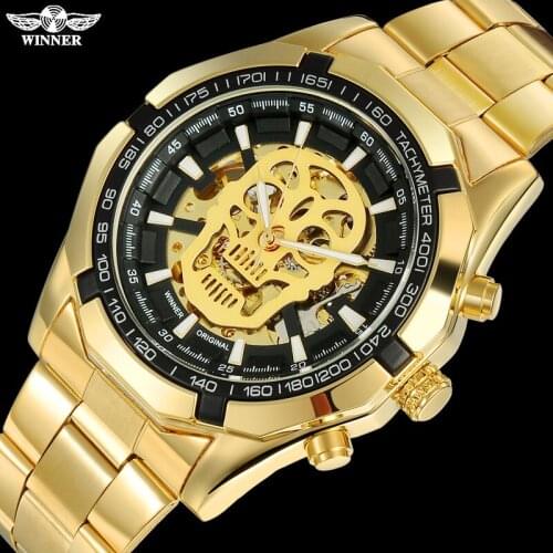 T-WINNER Men Mechanical Watches Winner Top Luxury Brand Stainless Steel Skeleton Watches Self Wind Mechanical Male Clock