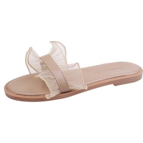 CUZULLAA Women Classic Solid Color Slippers Women Summer Slides Shoes Female Elegant Lace Indoor Flat Slipper Size 36-40