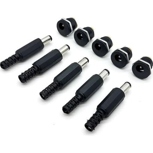 DC-022 5.5x2.5mm 12V 3A Plastic Male Plugs + Female Socket Panel Mount Jack DC Power Connector Electrical Supplies
