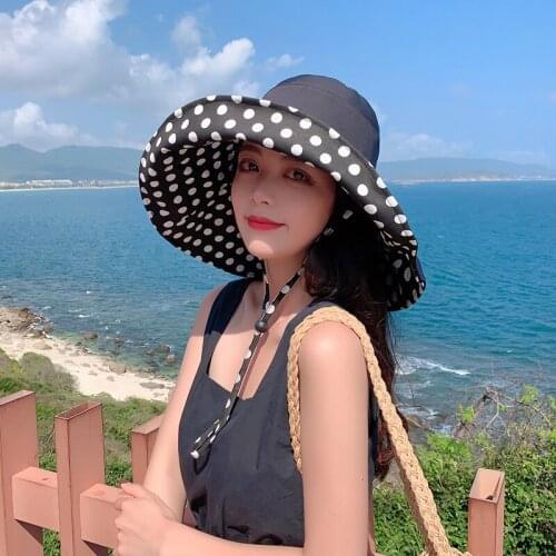 Poly Dot Double - Sided Fisherman Hat Summer Sunshade Hat for Female Face with Big Brim Hat UV Protection Sun Hat Hats