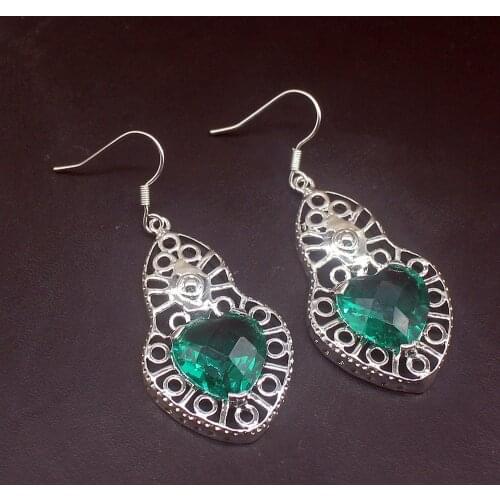 Gemstonefactory Big Promotion Unique 925 Silver Heart Shape Green Topaz Women Jewelry Gifts Dangle Drop Earrings 20213779