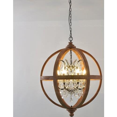 Clear K9 crystal chandeliers wooden globe bedroom hanging light sphere kitchen round suspension light hallway corridor stairwell