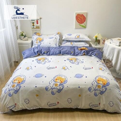 Liv-Esthete Lovely Flat Sheet Bear Pretty Bedspread Pillowcase Queen King Bed Linen Set Bedclothes Adult Kids Single Twin