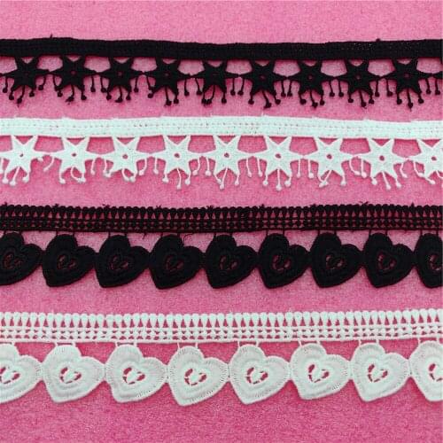 4 CM Width Embroidered Lace Fabric Loving and Stars Design Trims Ribbon 1 Yard DIY Sewing Garments Accessories