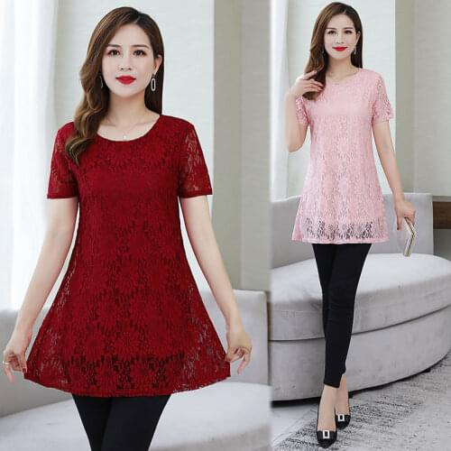 Lace Tops Women 2021 Summer New Sexy O Neck Hollow Short Sleeve T-Shirt Female Summer Korean Blusas Femininas Top Clothing Y669