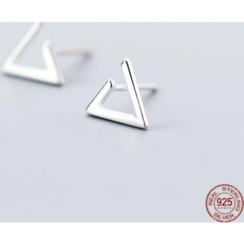 LKO 925 Sterling Silver Fashion Geometry Hollow Out Triangle Charm Stud Earrings For Women Party Fine Jewelry Accessories