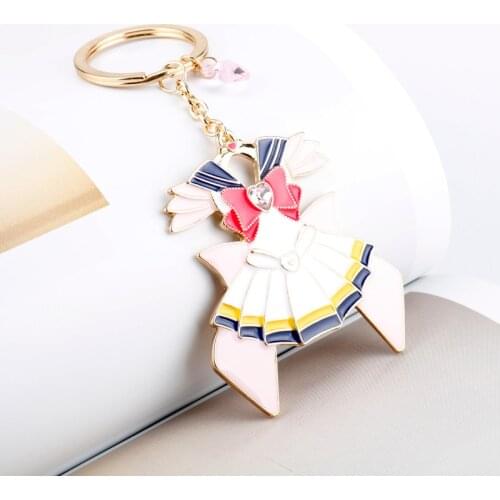 Cute Bow figure clothes keychain Anime sex girl Pink crystal love pendants Cosplay Cartoon Keyring