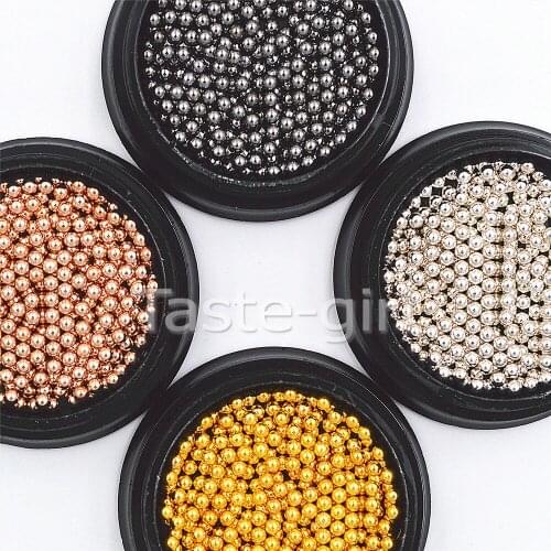 2 pots Mini Steel Ball Caviar Bead 3D Nail Decoration 2.0mm Gold Silver Champagne black Studs Manicure Nail Art round Decoration