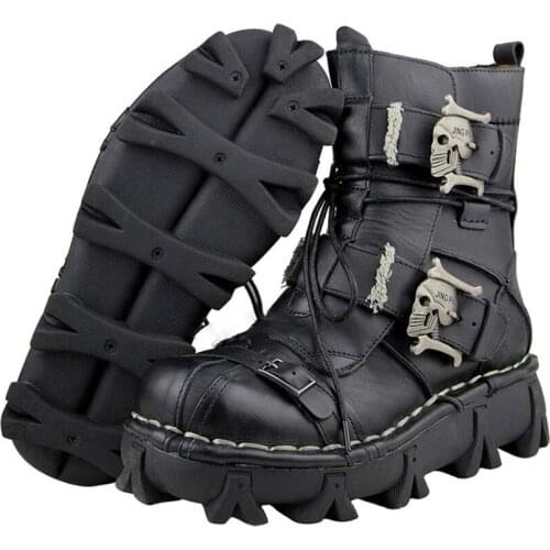 Motorcycle Boots Winter Men Retro Genuine Cow Leather Vintage Skull Punk Casual Martin Boot Moto Motorbike Biker Protective Gear
